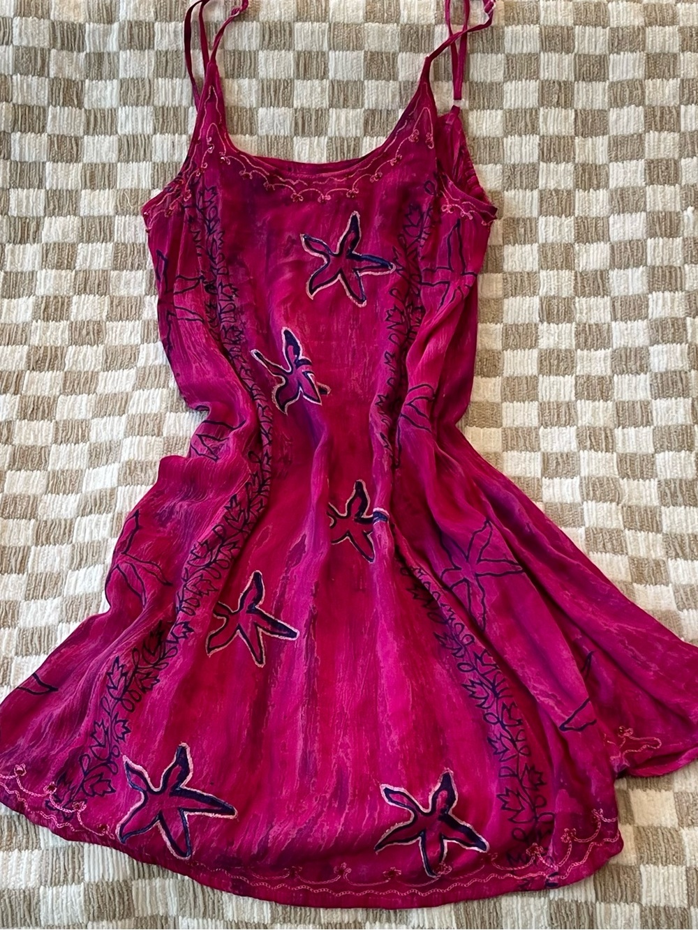 Women's Fuchsia Starfish Embroidered Slip Dress